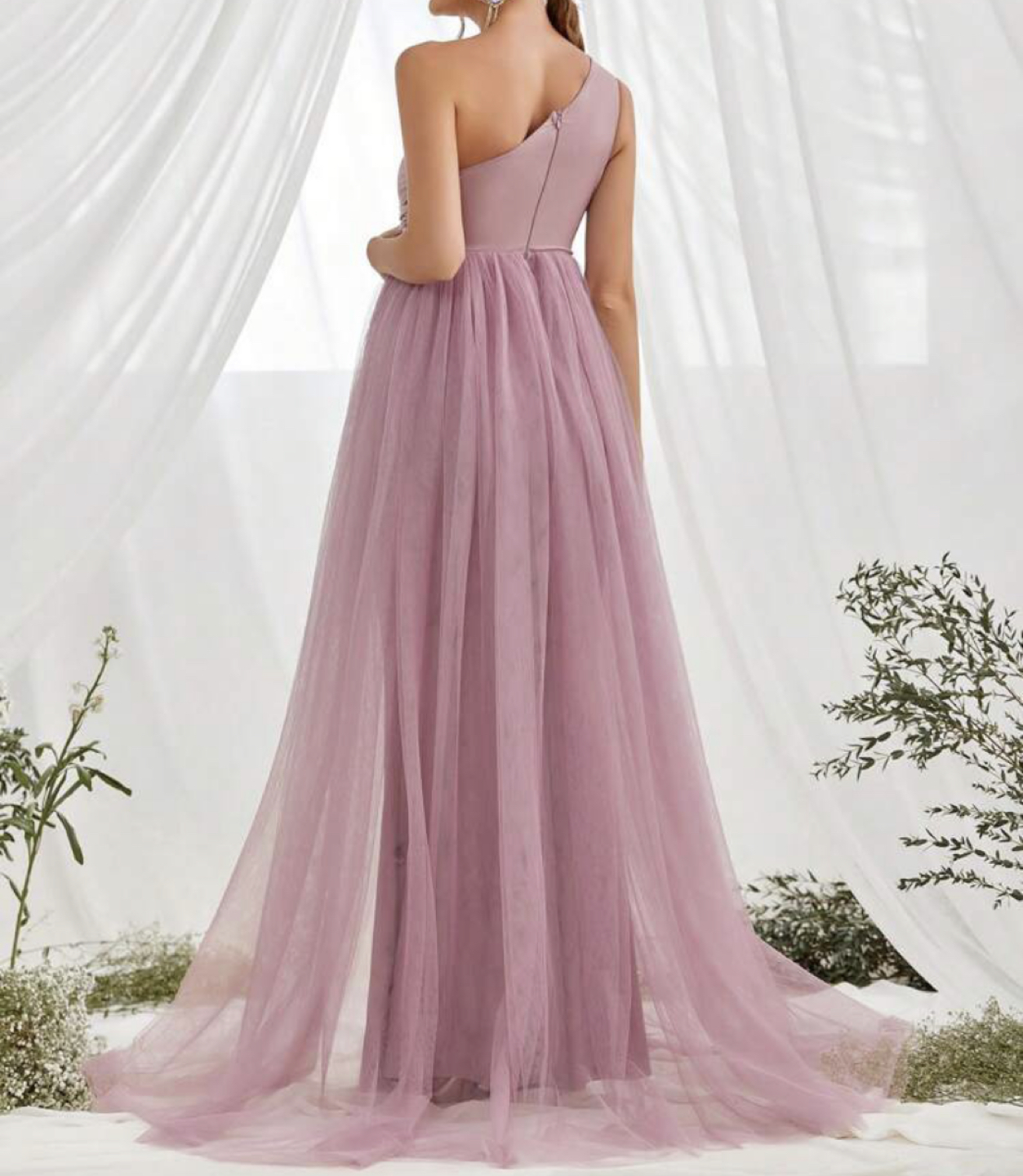 Maternity One Shoulder Mesh Overlay Dress - photo 3