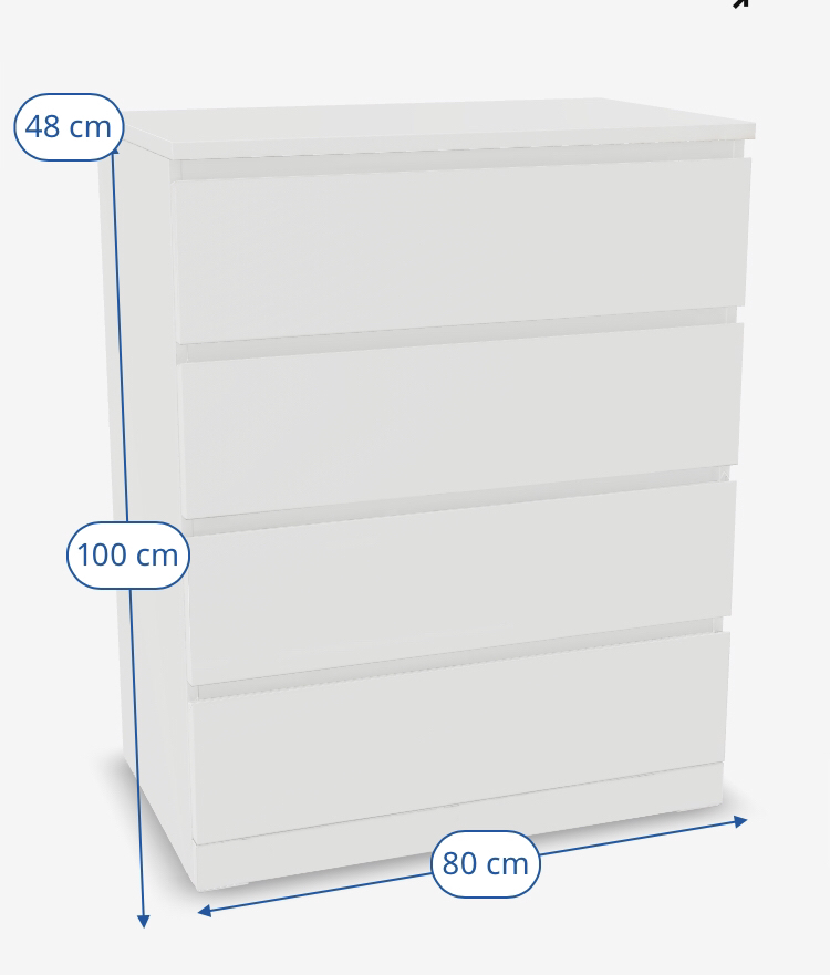 Ikea 4-drawer chest, white MALM