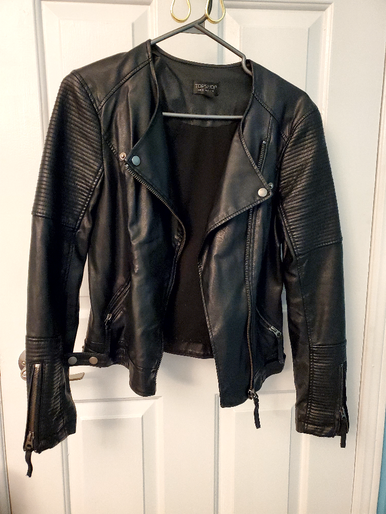 TOPSHOP - black pleather biker jacket size EUR 34,/US 2/ UK 6 image indicator(2)