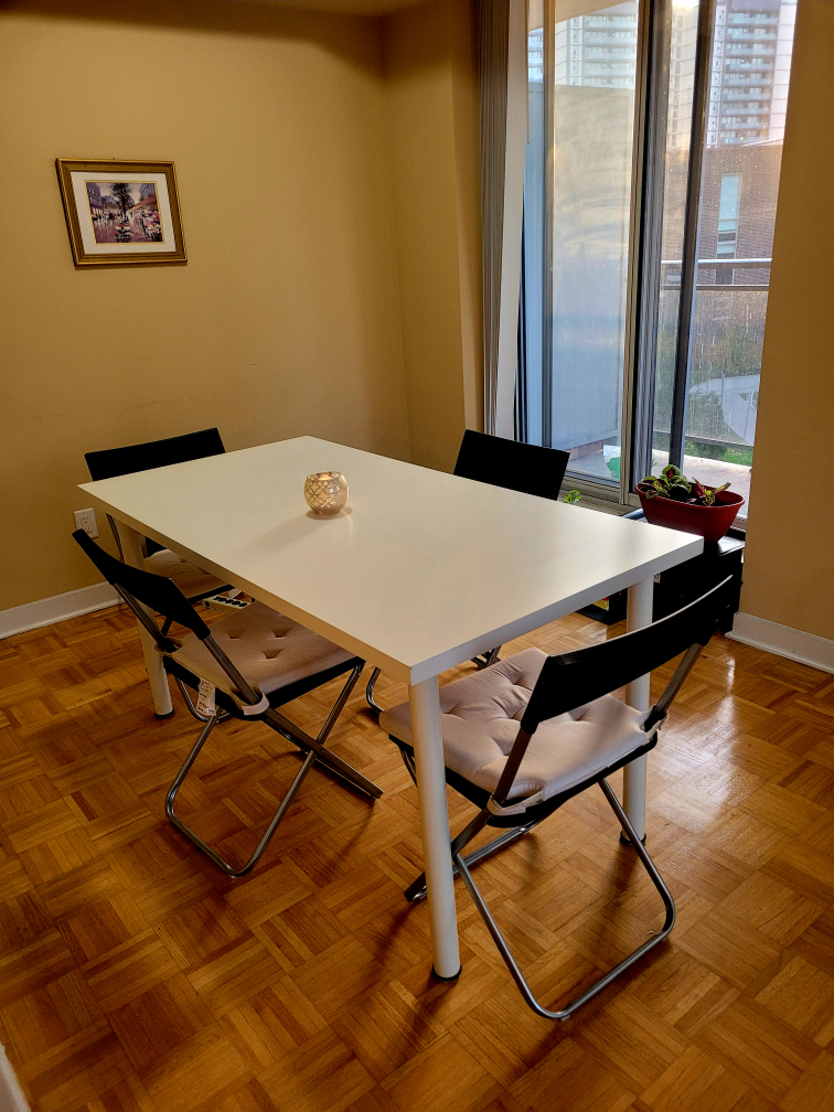 IKEA White Dining Table Plus Four  Black Chairs