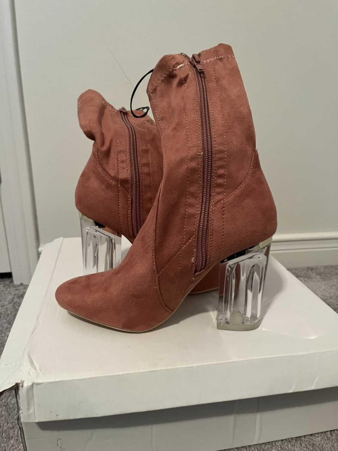 Women's Pink Ankle Boots with Clear Heel
