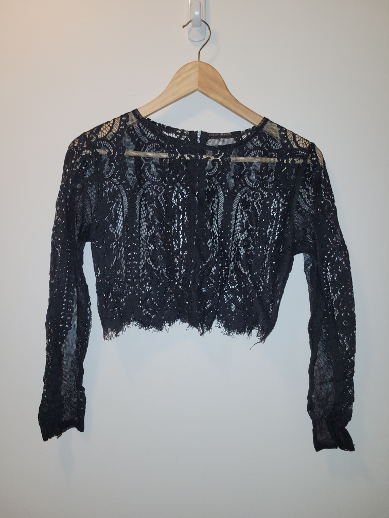 Lace crop top with zipper thumbnail