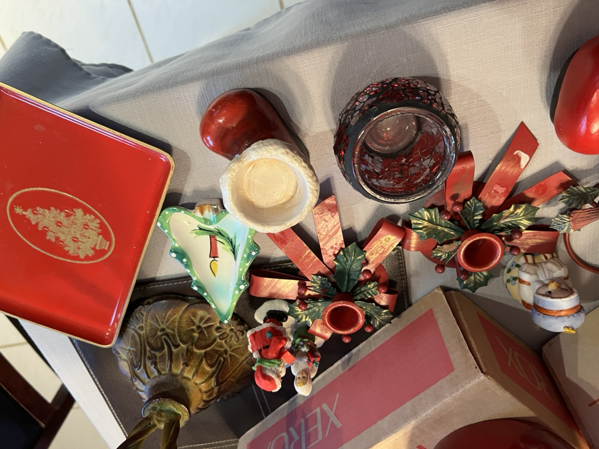 Votive metal candle holder and Christmas decorations. image indicator(5)