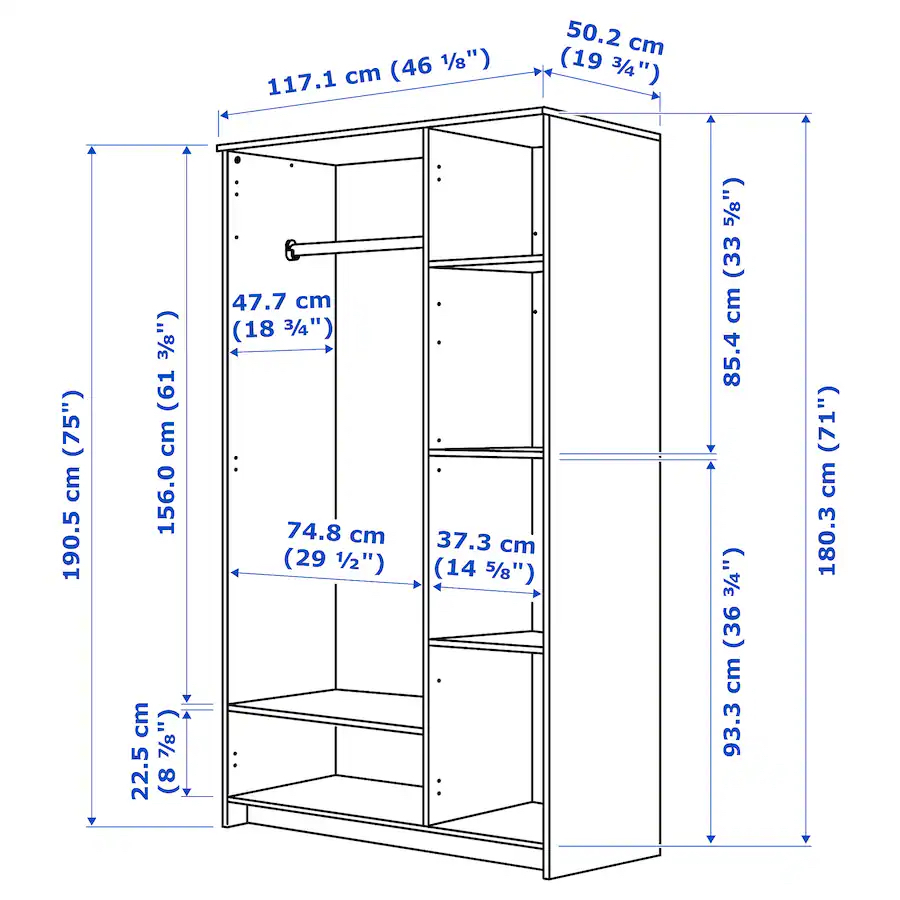 Wardrobe with 3 doors, white, 46x74 3/4 " - photo 2