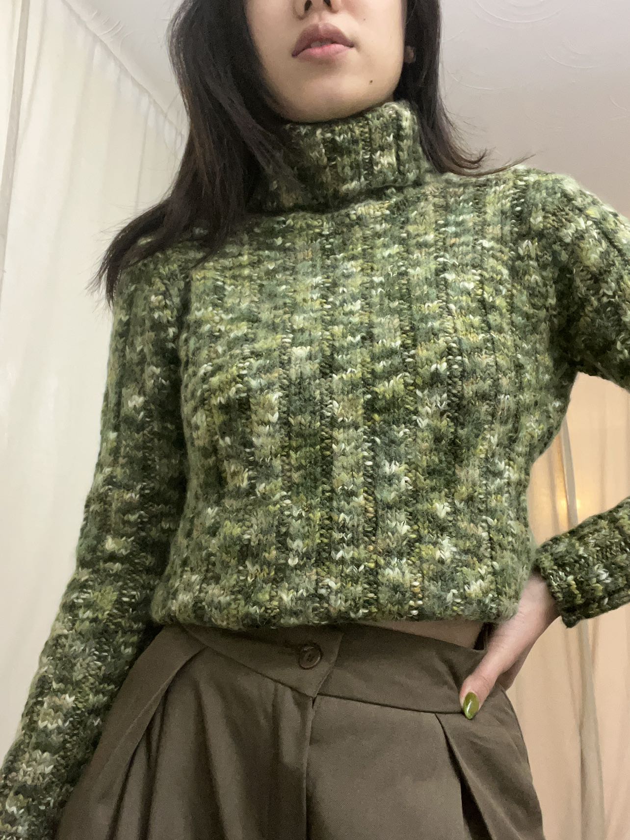 Turtleneck Sage Green Sweater Medium Petite image indicator(2)