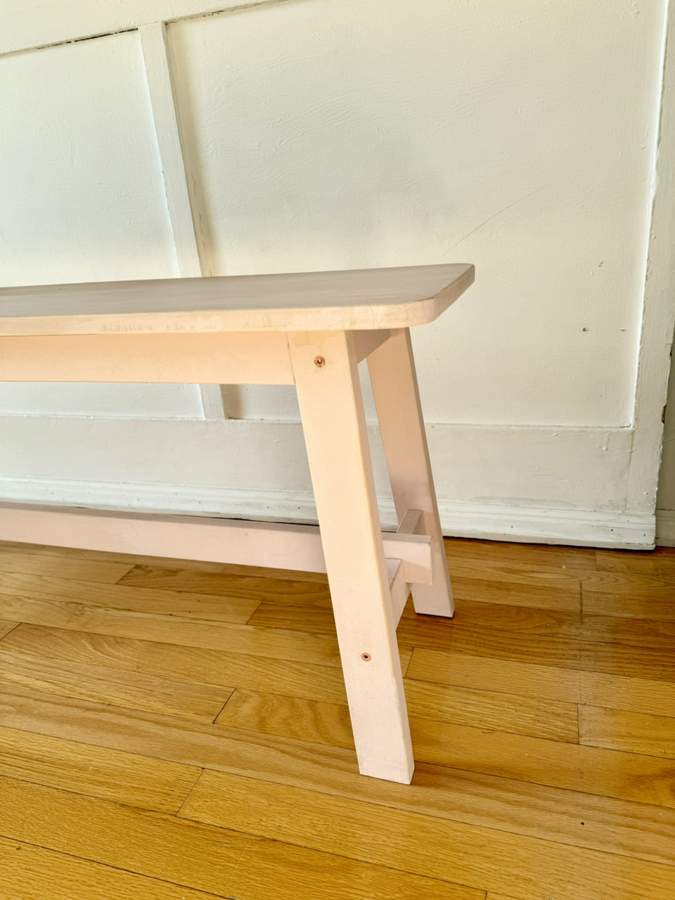 Ikea Solid Birch Bench washed with rose chalk paint - photo 4