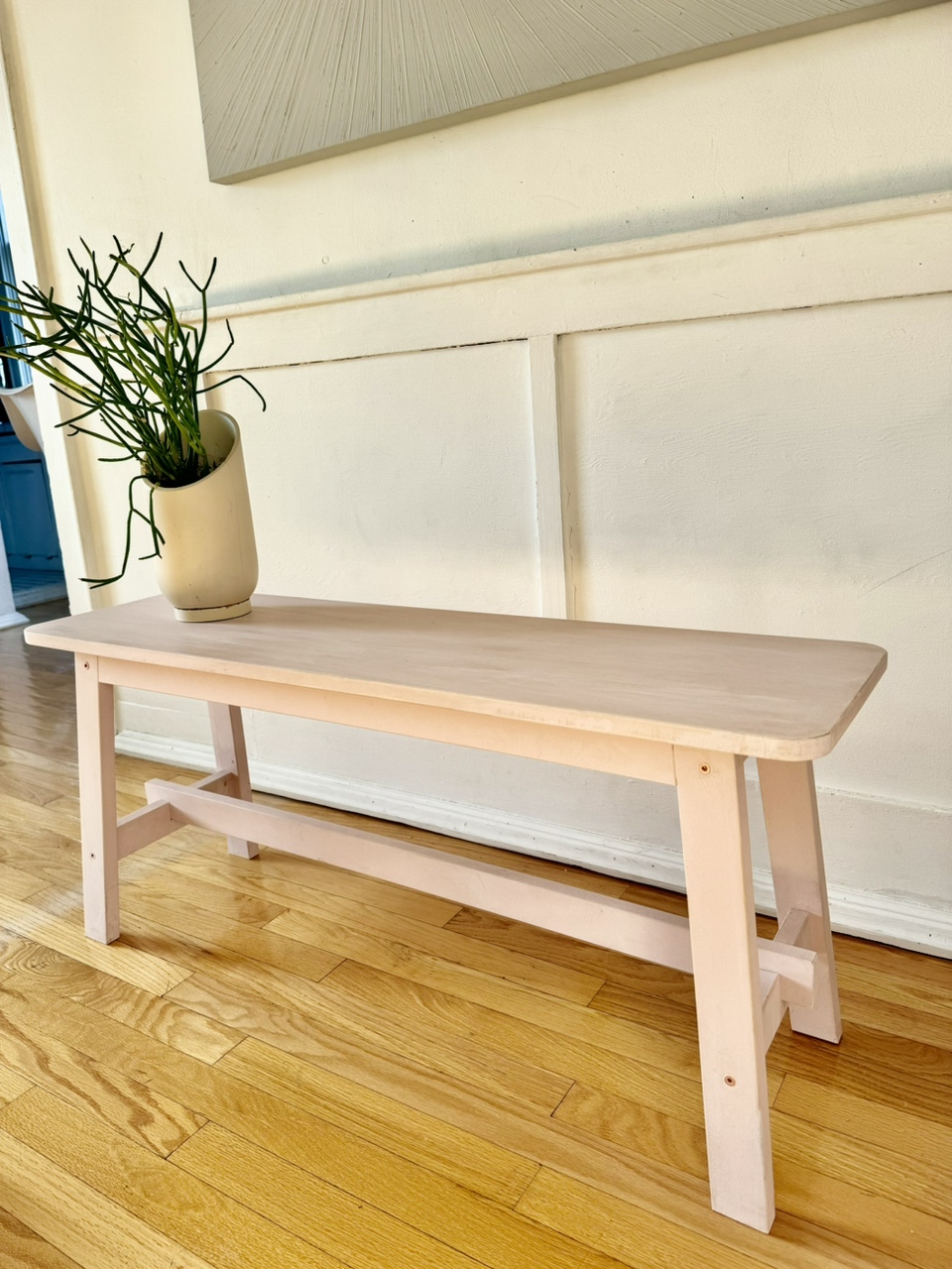 Ikea Solid Birch Bench washed with rose chalk paint - photo 2