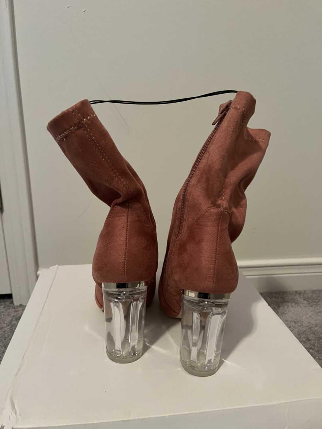 Women's Pink Ankle Boots with Clear Heel - photo 2