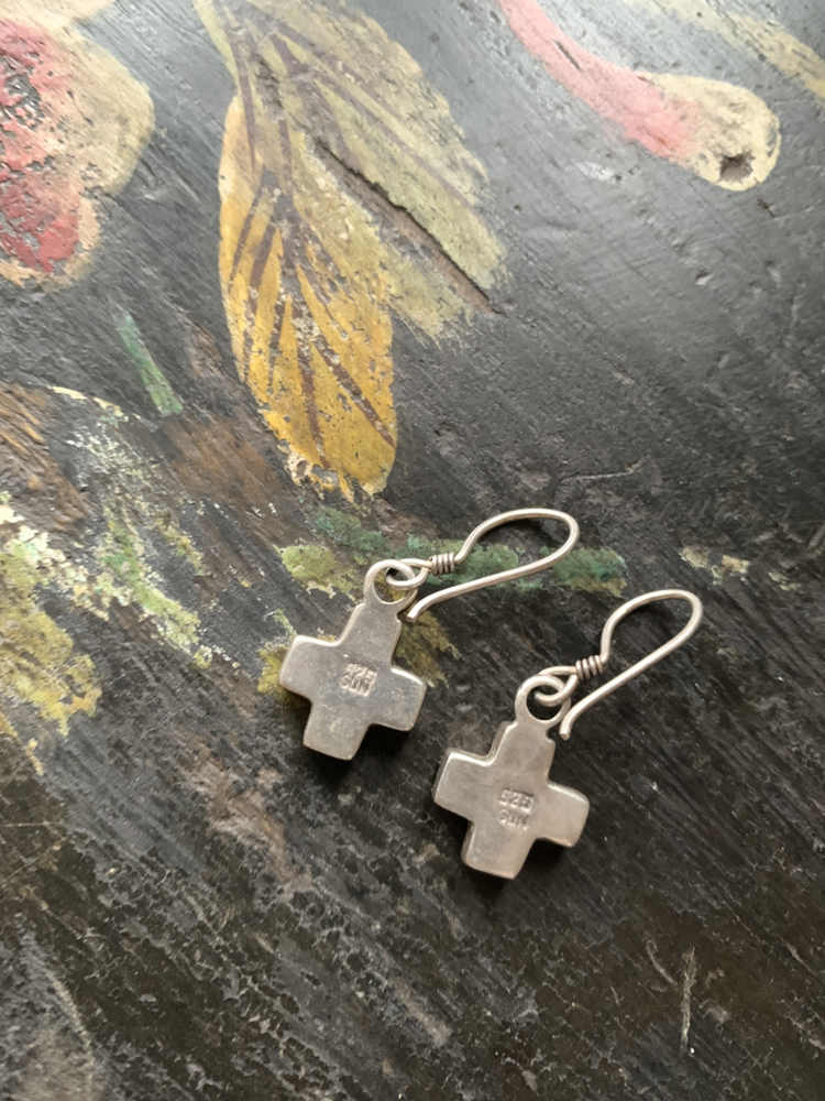 Solid Sterling with Genuine Turquoise Balance Cross Earrings image indicator(2)