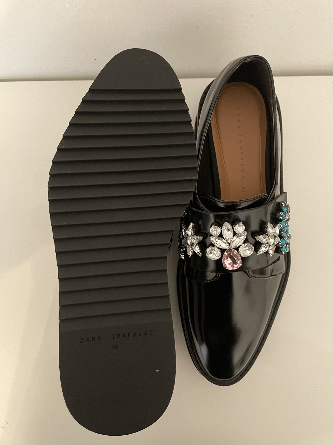 Zara Wedge Loafer Black Jewelled Shoes - photo 2