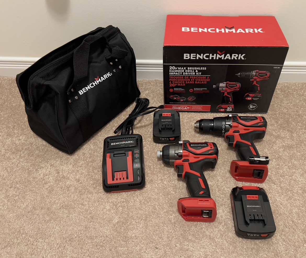 40% off BRAND NEW Benchmark Drill/Hammer/Impact Driver Combo Kit