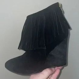 NWOT -  Black Suade Boot with Fringe and zipper on heel