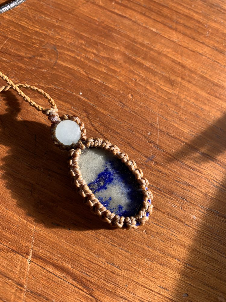 2 sided Lapis w/raw aquamarine on adjustable cord NECKLACE image indicator(3)