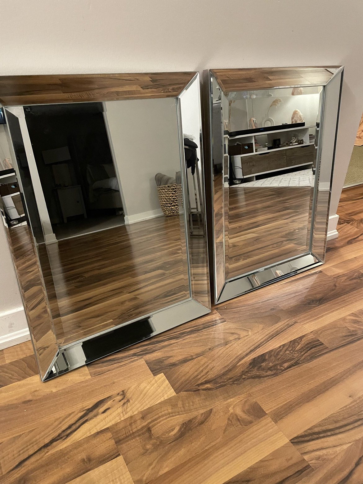 Pair of Contemporary Bevelled Mirrors
