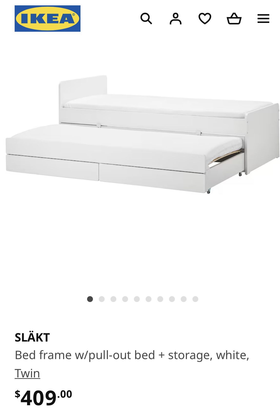 IKEA twin bed with slide out and storage.
