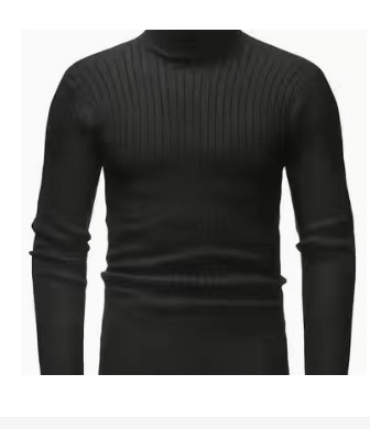 Solid Black Knitted Turtleneck Sweater Men
