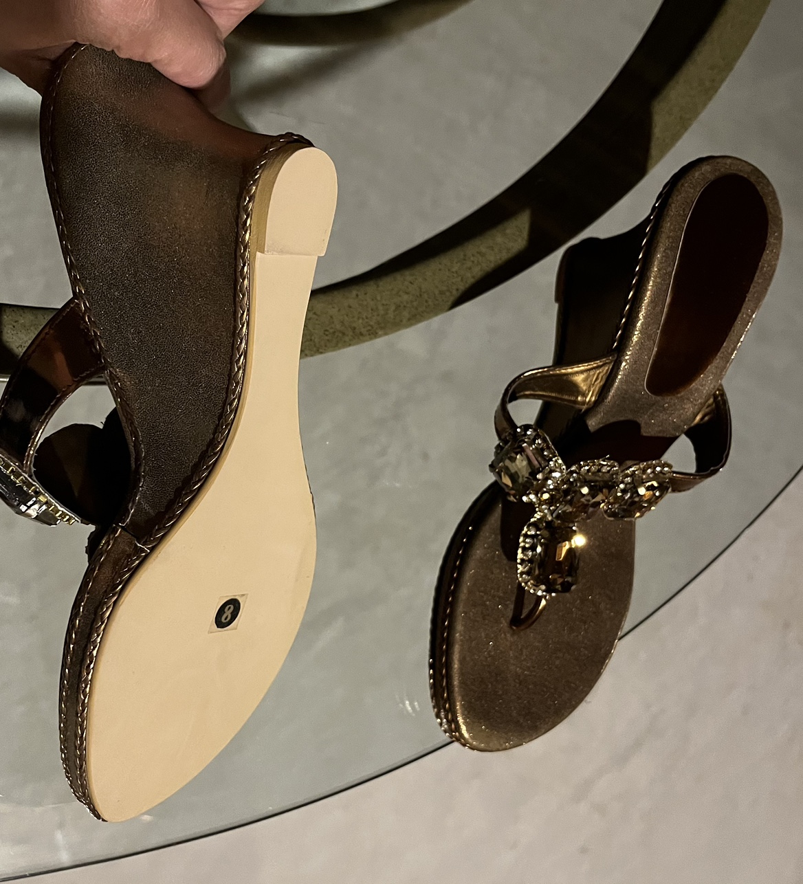 Brand NEW! Metallic brown wedge sandals with Crystals. Size 8 image indicator(5)