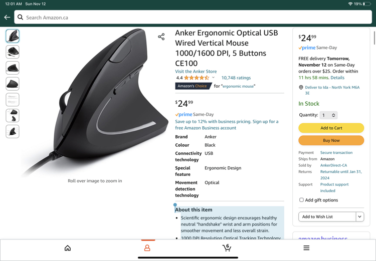 ⭐️ Anker Ergonomic Optical USB Mouse