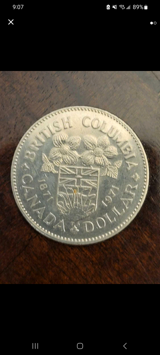 1971 BRITISH COLUMBIA QUEEN ELIZABETH II SILVER 1 DOLLAR COIN thumbnail