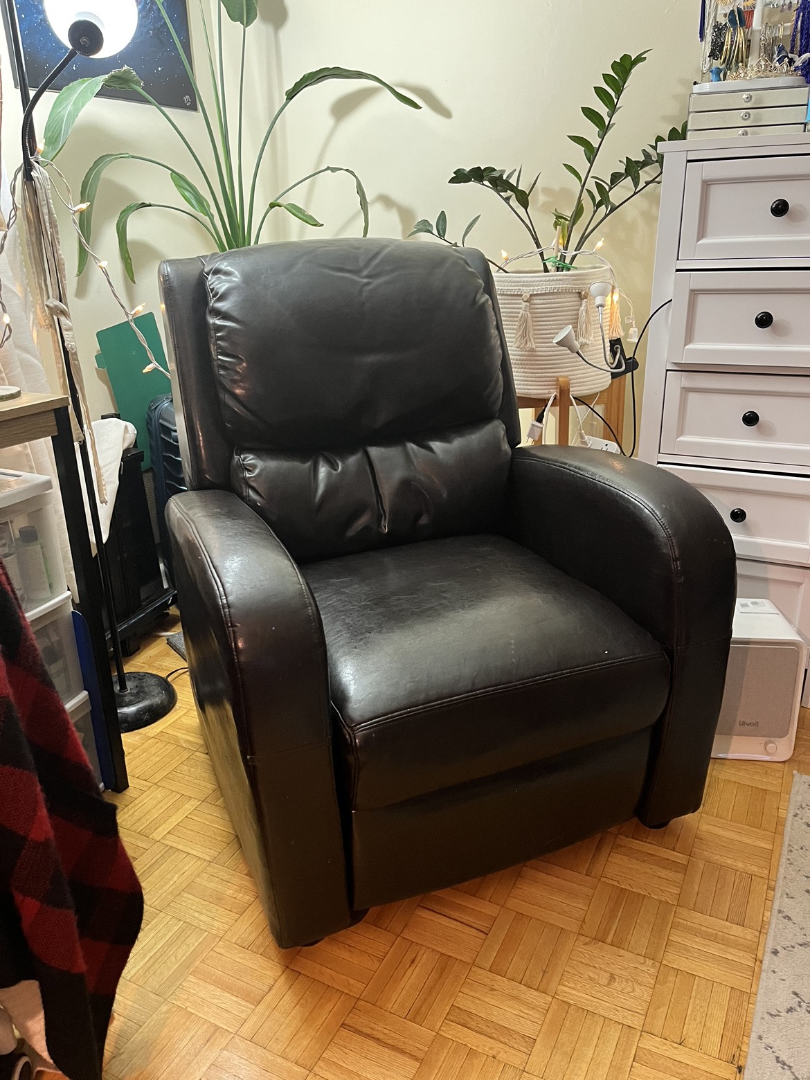 Faux-Leather Recliner Armchair with Fabric Cover thumbnail