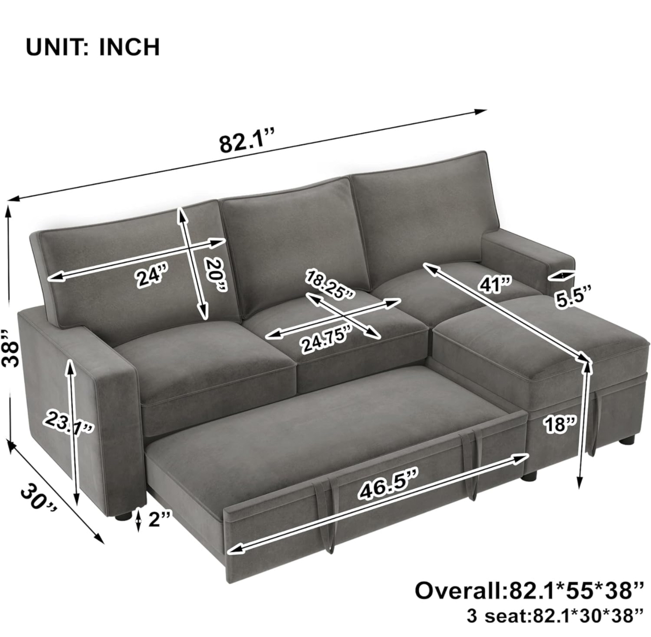 Reversible Pull Out Sleeper Sectional Sofa Bed with storage - photo 2