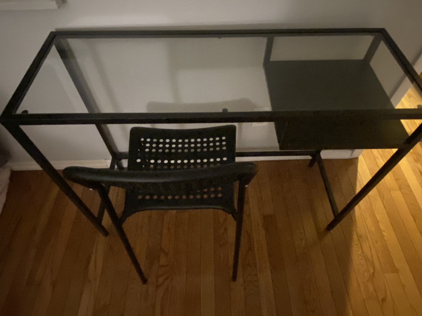 Ikea glass table/ Vanity with chair