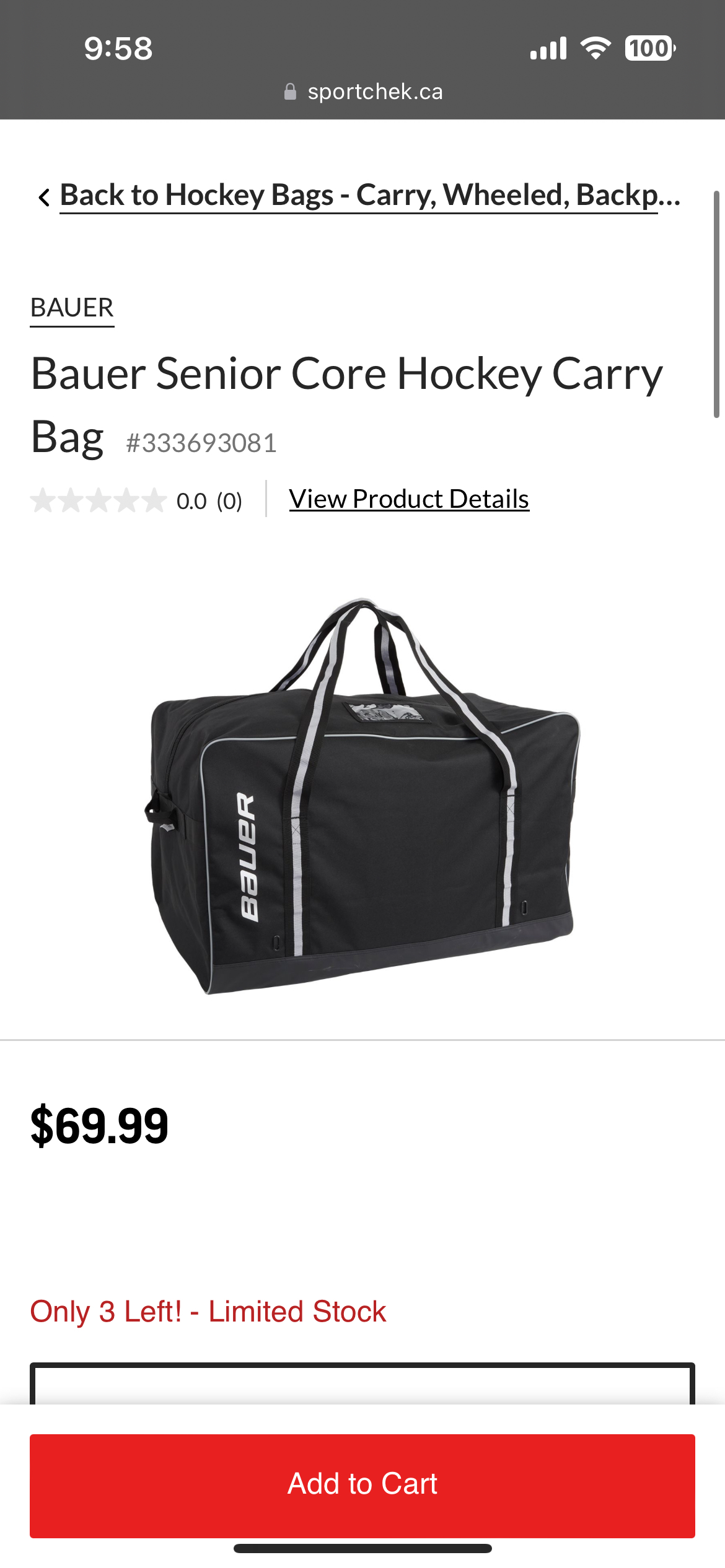 Bauer Senior Hockey Bag