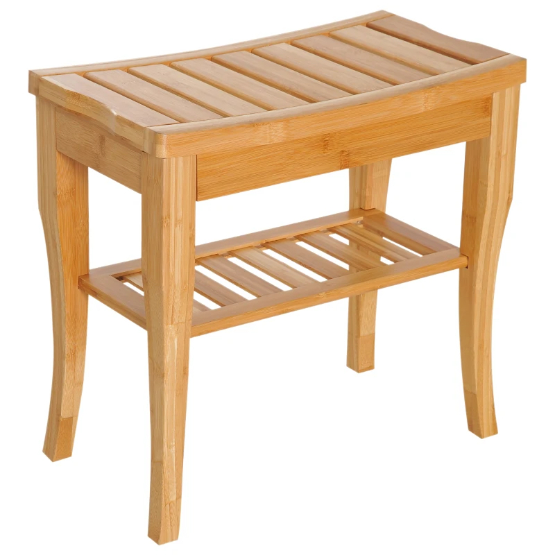 HOMCOM 20" Bamboo Shower Bench Bathroom Stool - photo 2