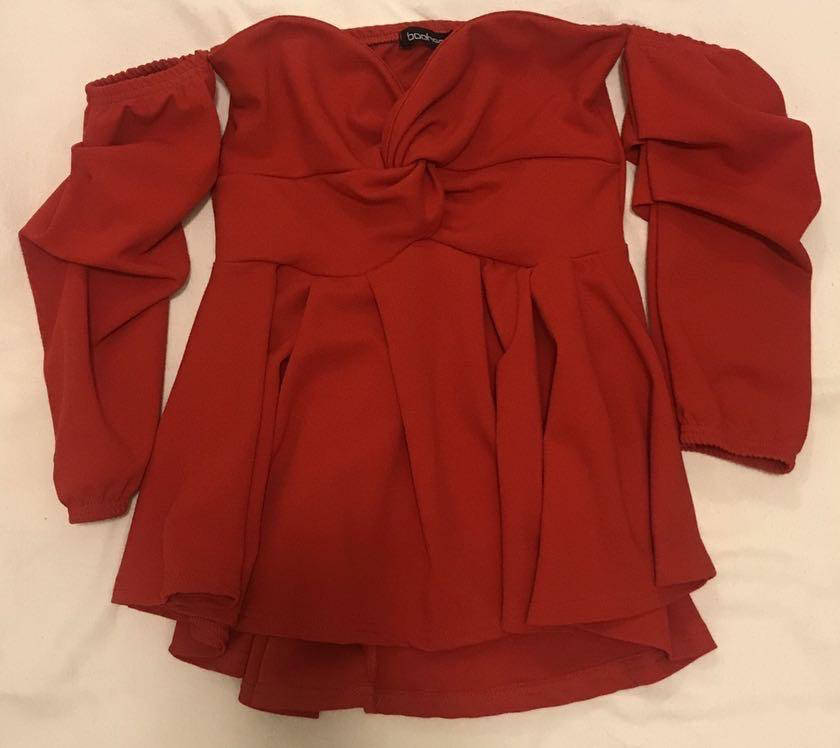 BooHoo Off The Shoulder Red Top - photo 4