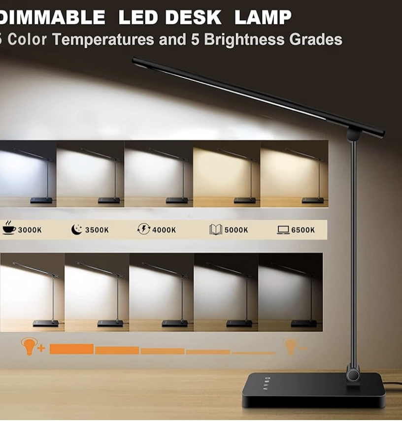 New Dimmable LED Desk Lamp with USB charging port image indicator(5)