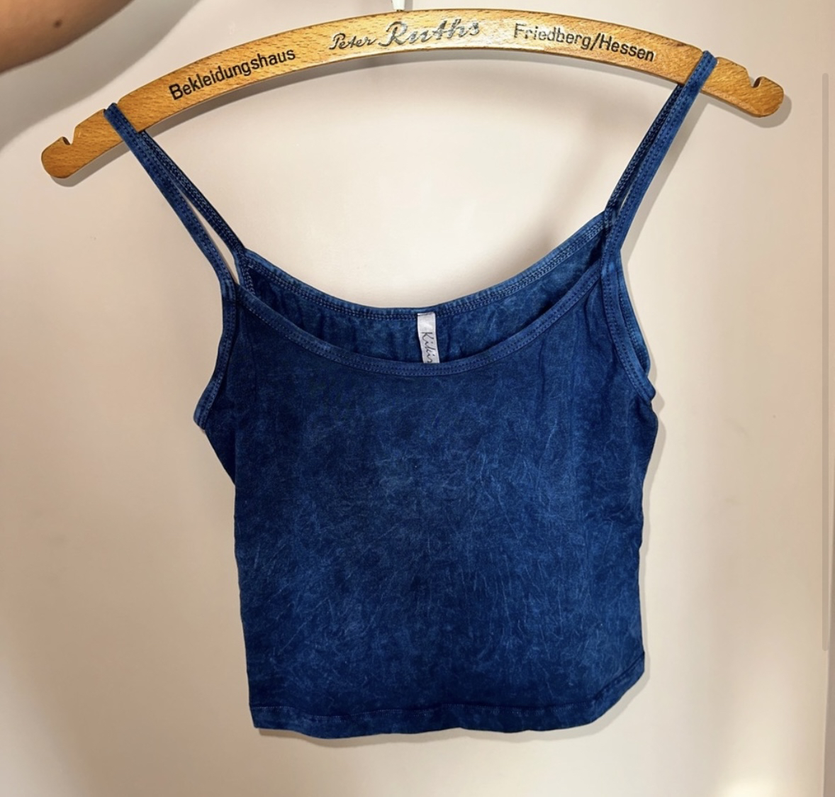 #freecycle Navy Washed Denim Wrinkle Cotton Cropped Tank Top thumbnail