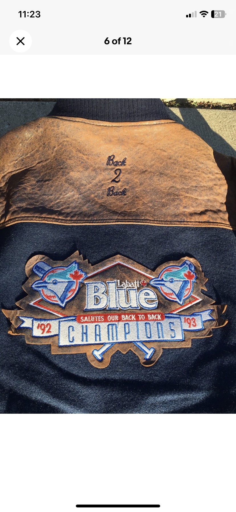 Vtg Toronto Blue Jays Labatt Jacket Wool Leather World Series image indicator(2)