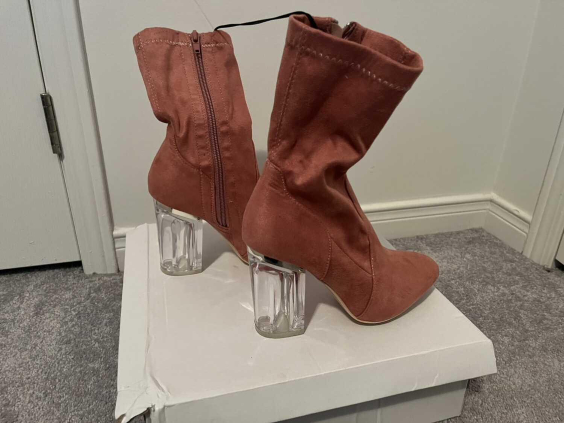 Women's Pink Ankle Boots with Clear Heel - photo 3