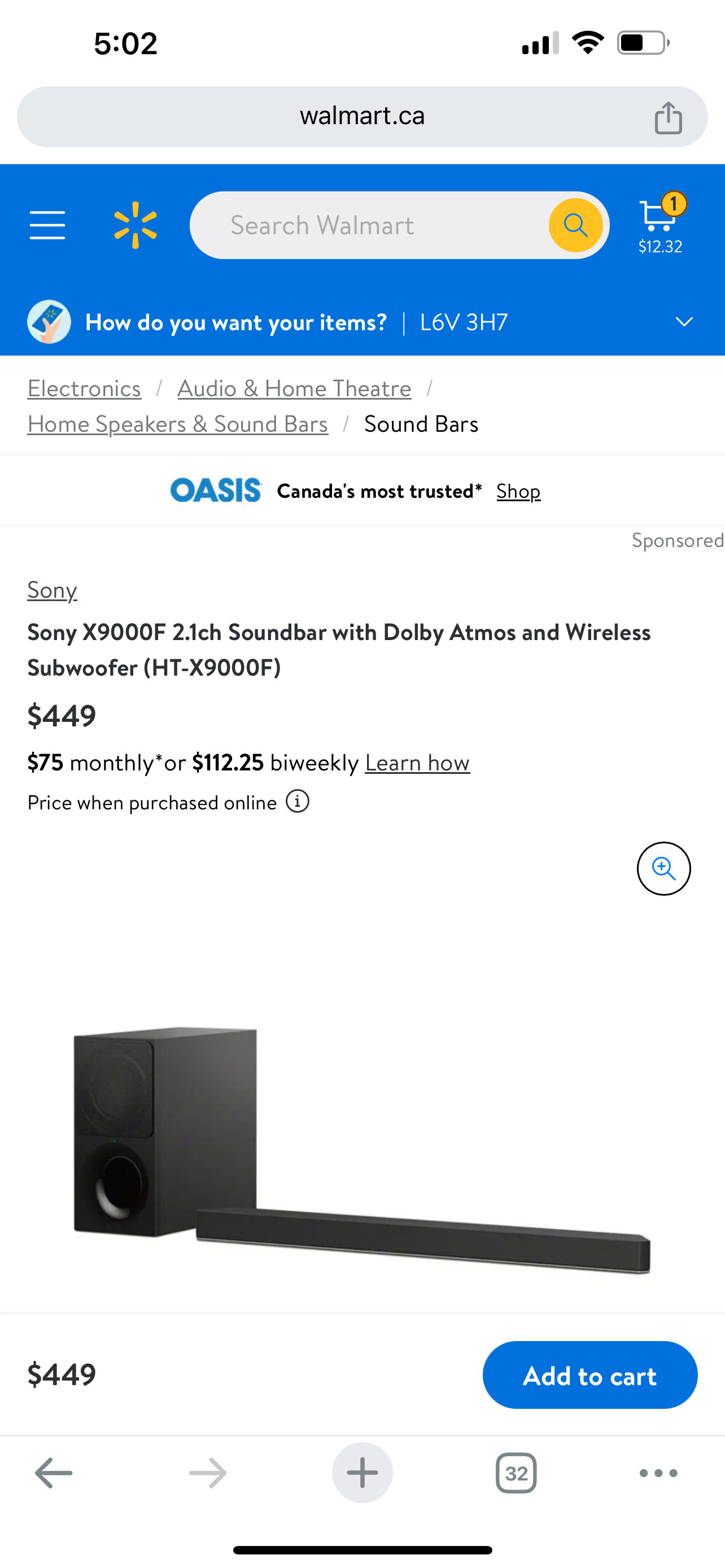 Sony soundbar and subwoofer ( HT - X9000F)