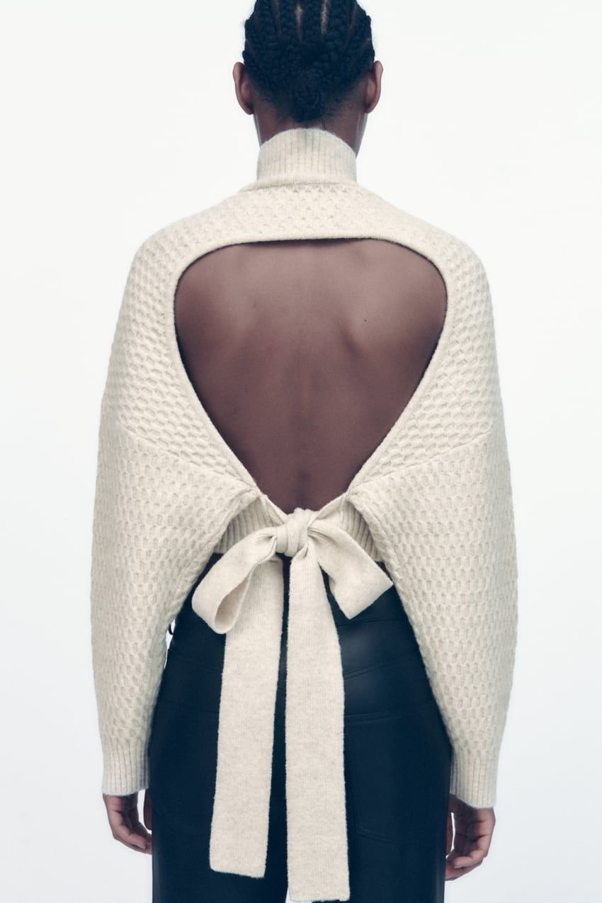 Zara Open Back Knit Mock Neck Sweater thumbnail