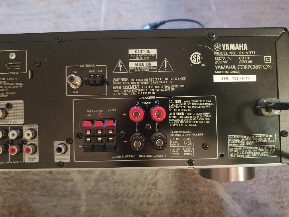 Yamaha RX V371 HDMI receiver and 5.1 speaker set up image indicator(5)