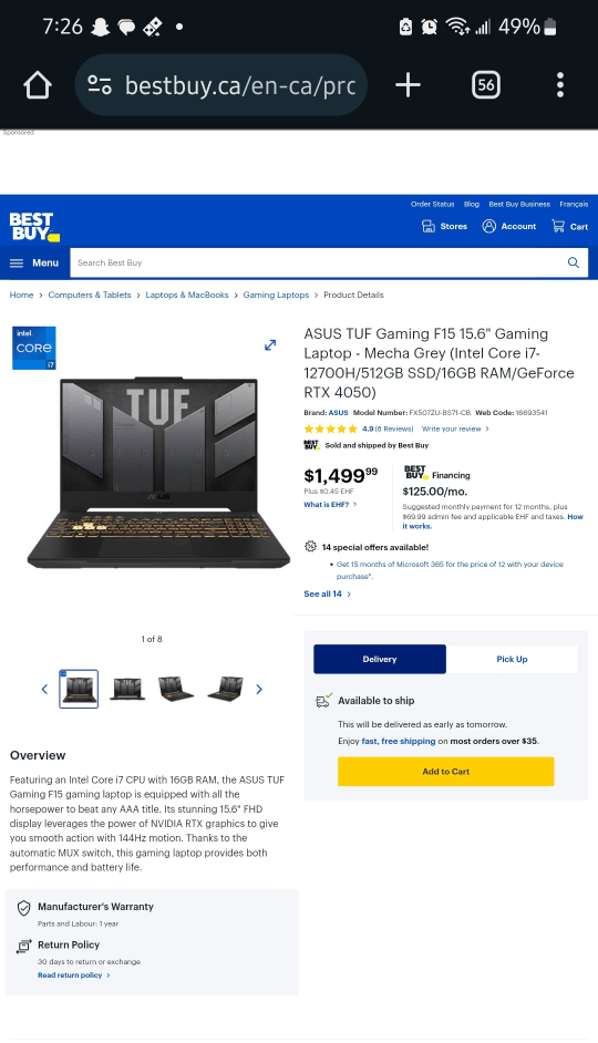 BNIB Asus Tuf Gaming F15 Laptop