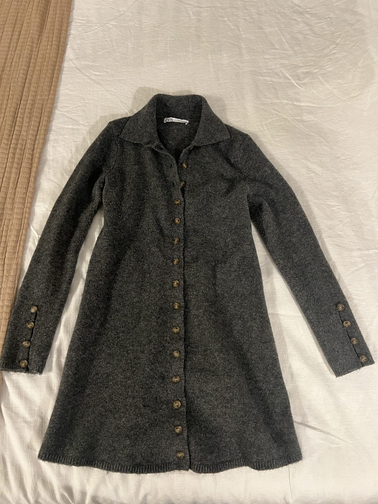 Grey collared sweater / knit dress button up