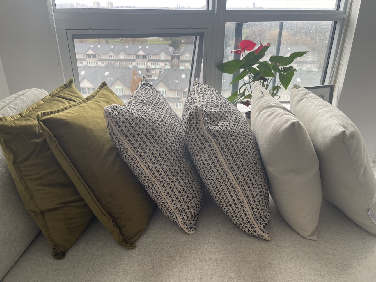 2 khaki suede cushions thumbnail
