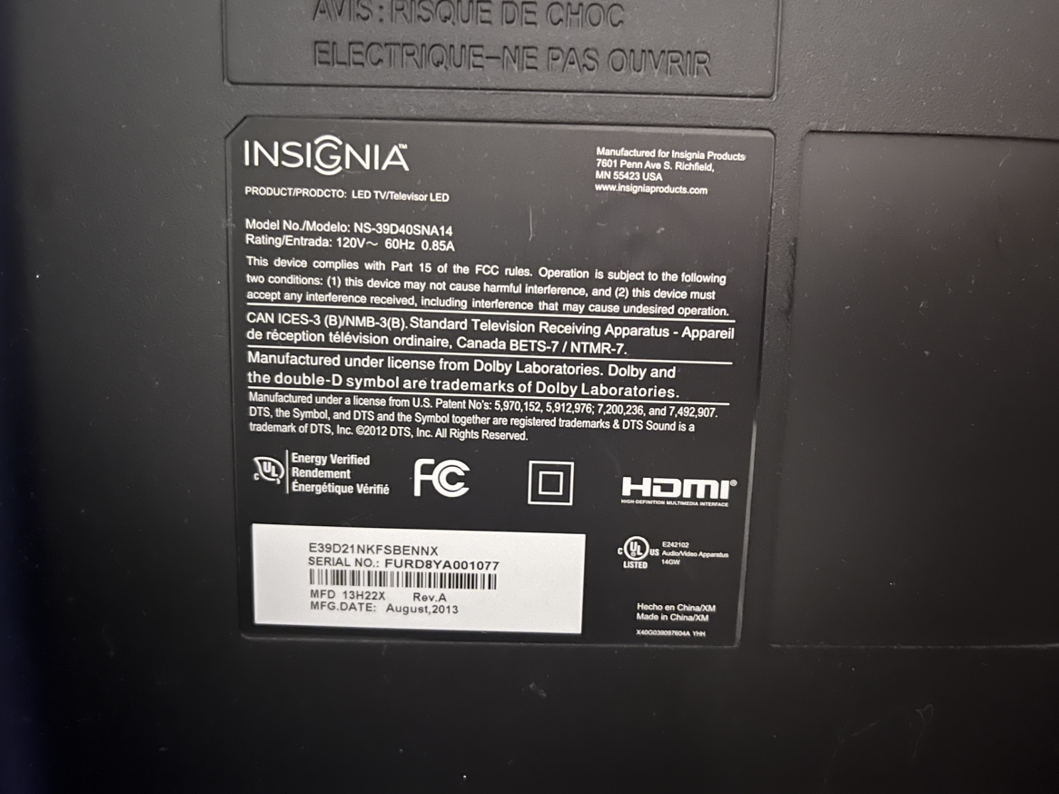 Insignia 39" LED HDTV image indicator(3)