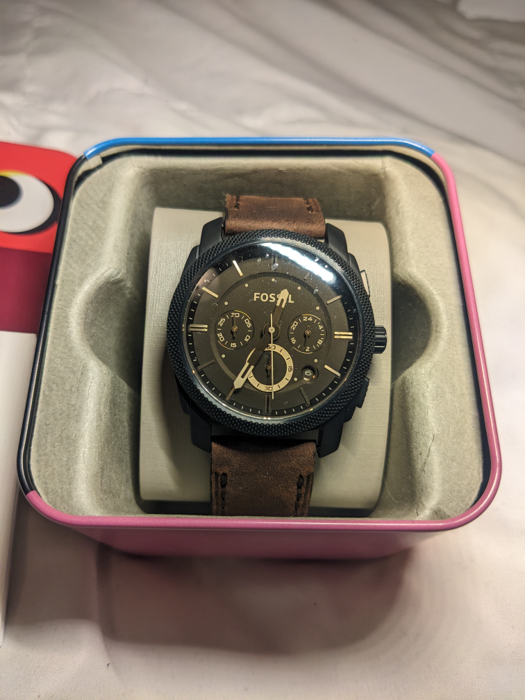 Fossil “Machine” Mid-Size Chronograph Brown Leather Watch image indicator(2)