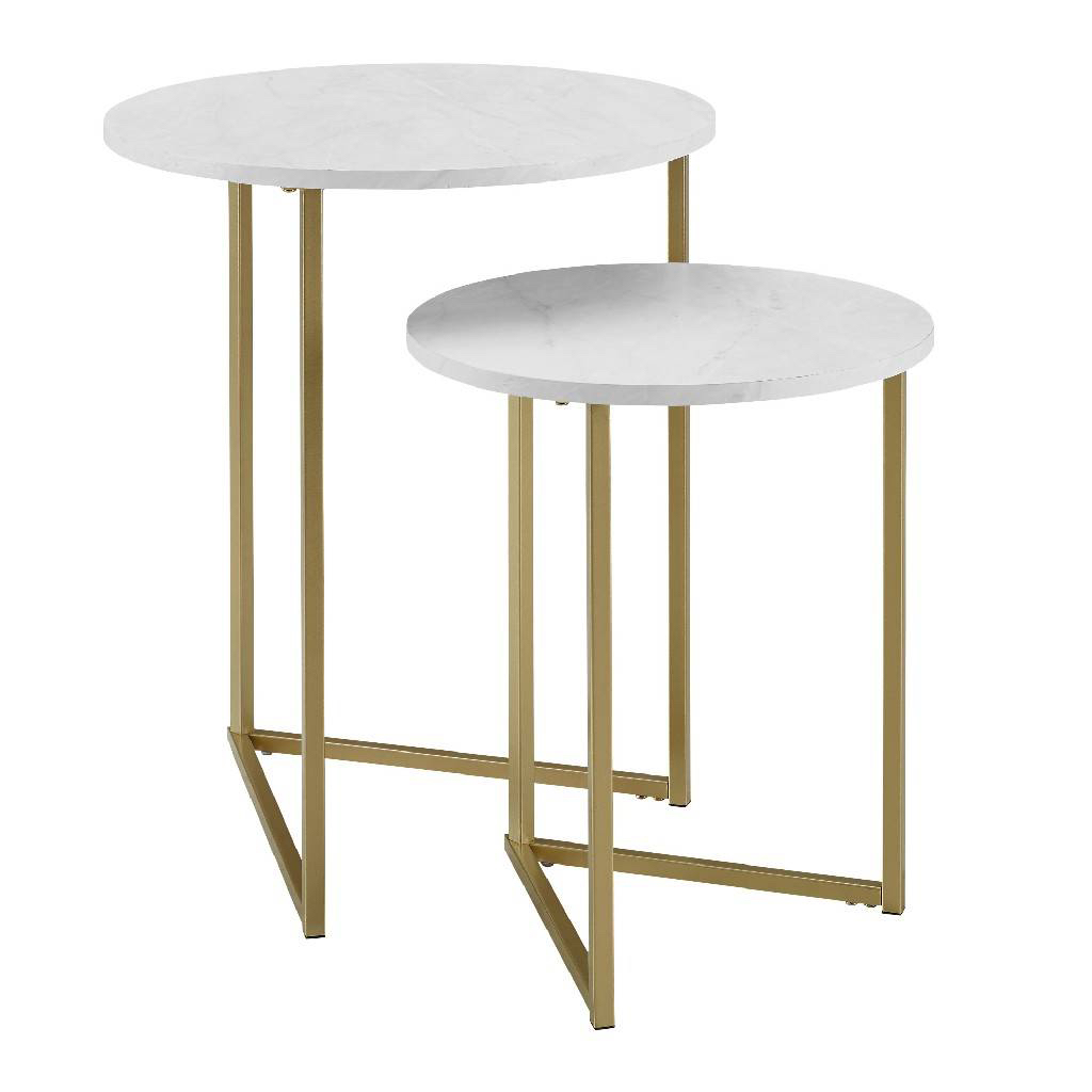 Side Tables in White Faux Marble/Gold - Walker Edison - photo 3