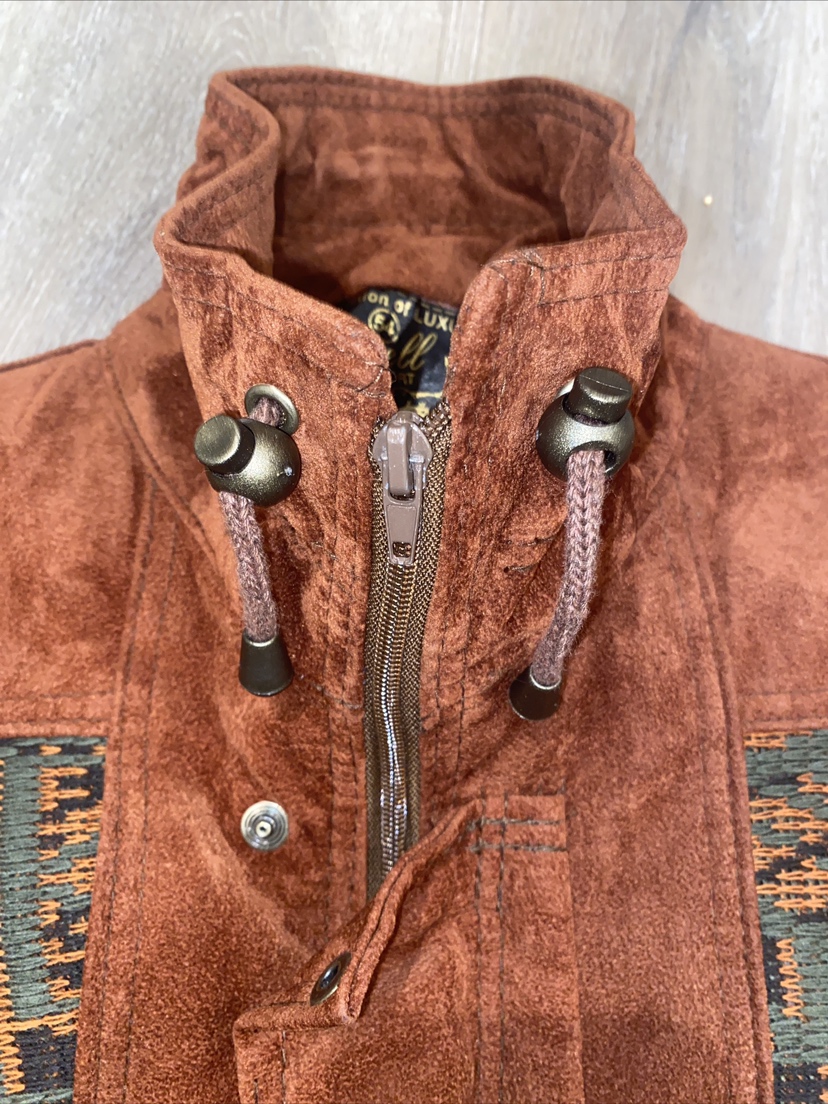 Vintage Men’s Suede Bomber Jacket Boho Aztec Made In Italy Large image indicator(10)