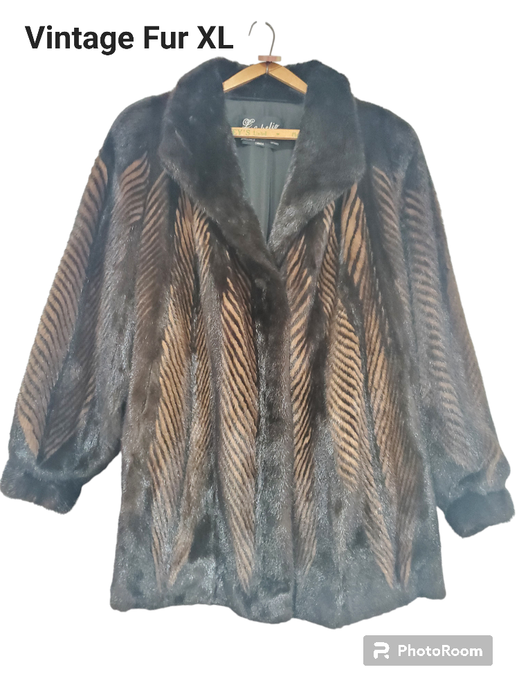VINTAGE FUR size xl brown stripe thumbnail