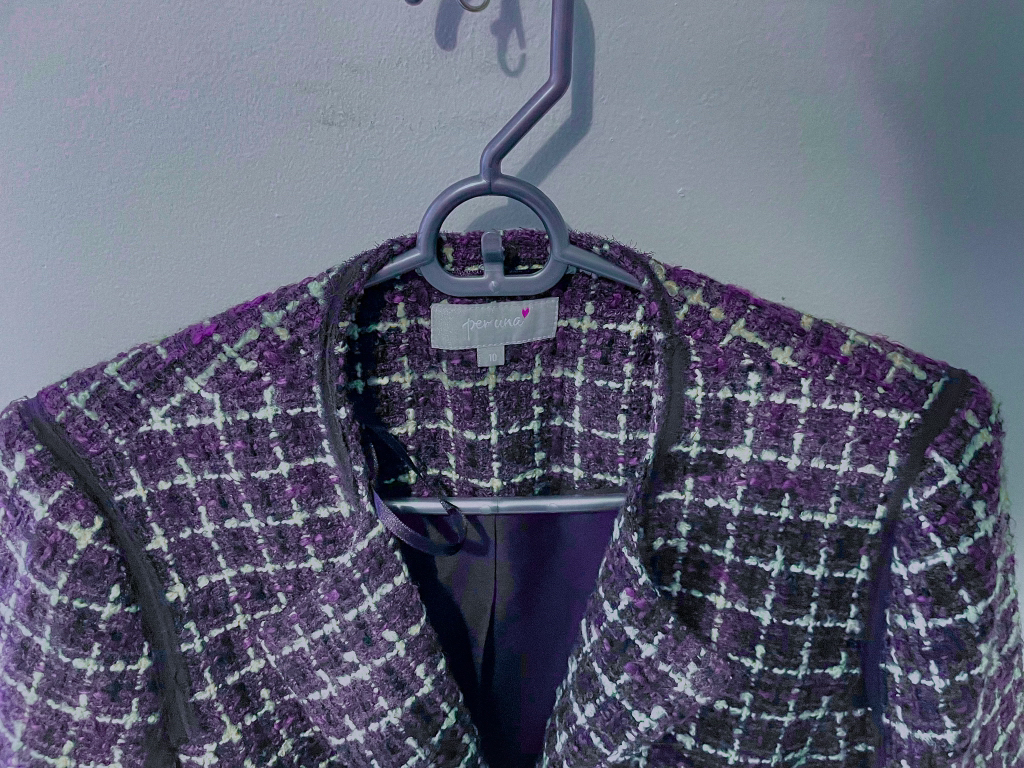 Purple & white boucle blazer jacket image indicator(3)