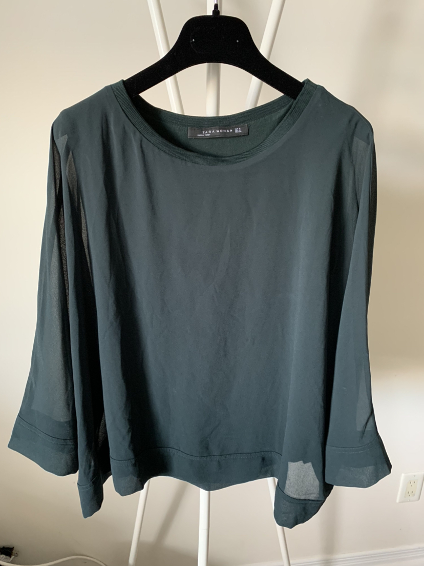 Zara Chiffon Bat Wing Dark Green Top