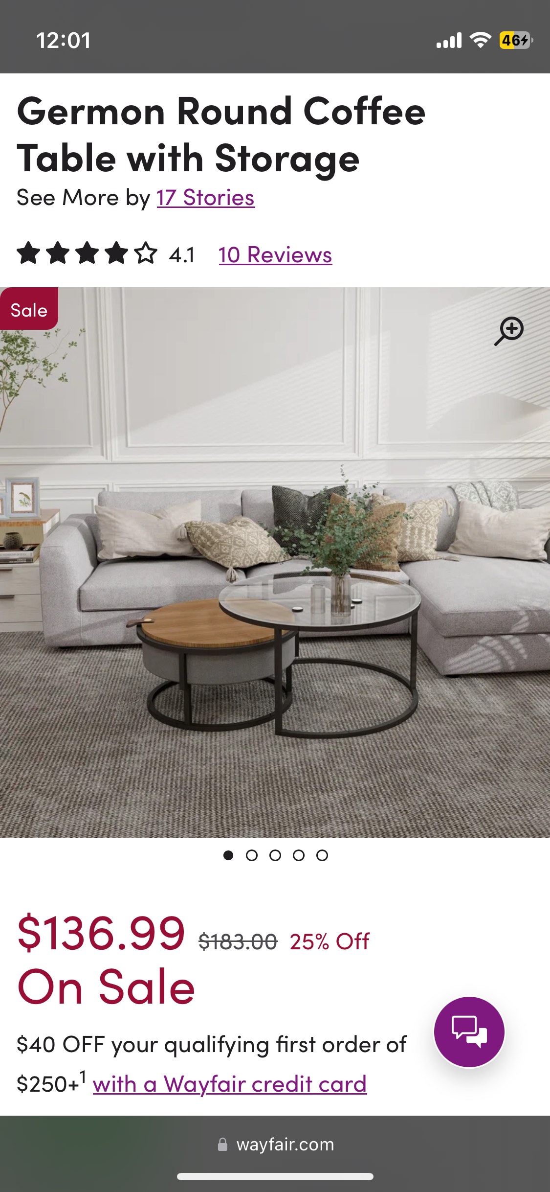 Round Coffee Table with Storage thumbnail
