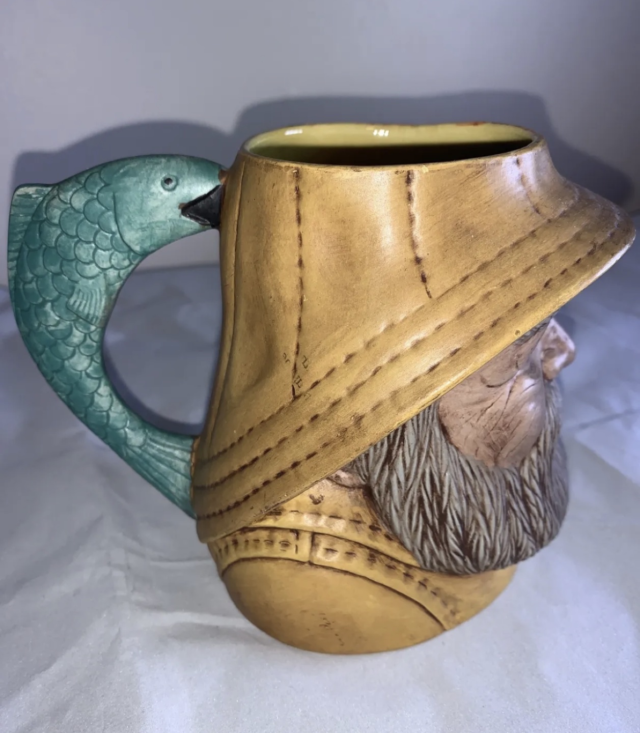 Ceramic Hand Painted Nautical Fisherman Bust Mug Fish Handle image indicator(6)