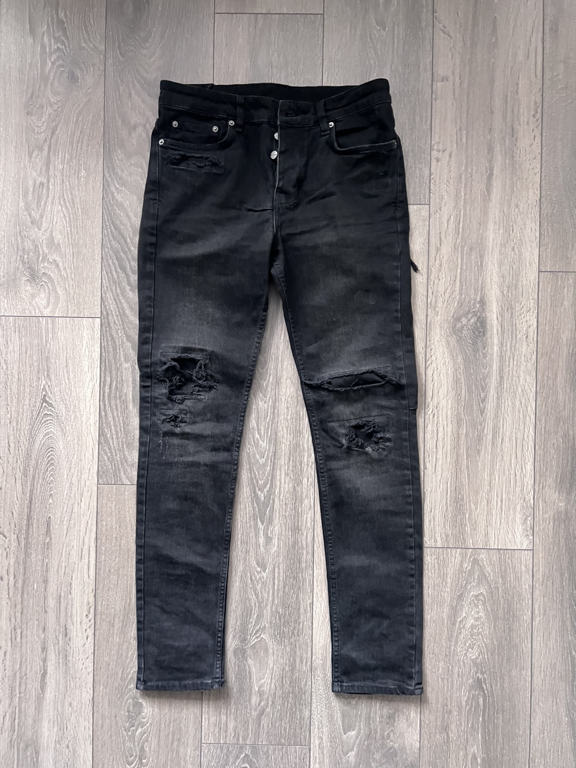 Ksubi distressed black slim jean thumbnail
