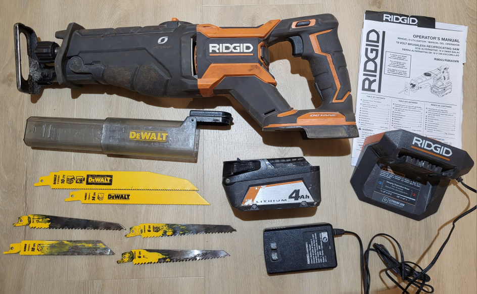 RIDGID 18V Cordless Brushless Reciprocating Saw & battery
